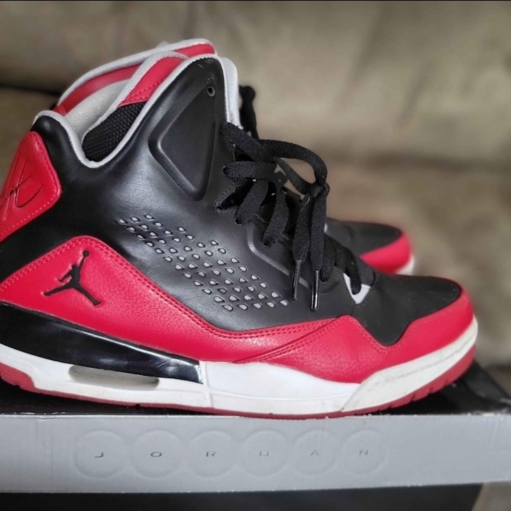 Jordan Mens Black and Red High-Top Sneakers